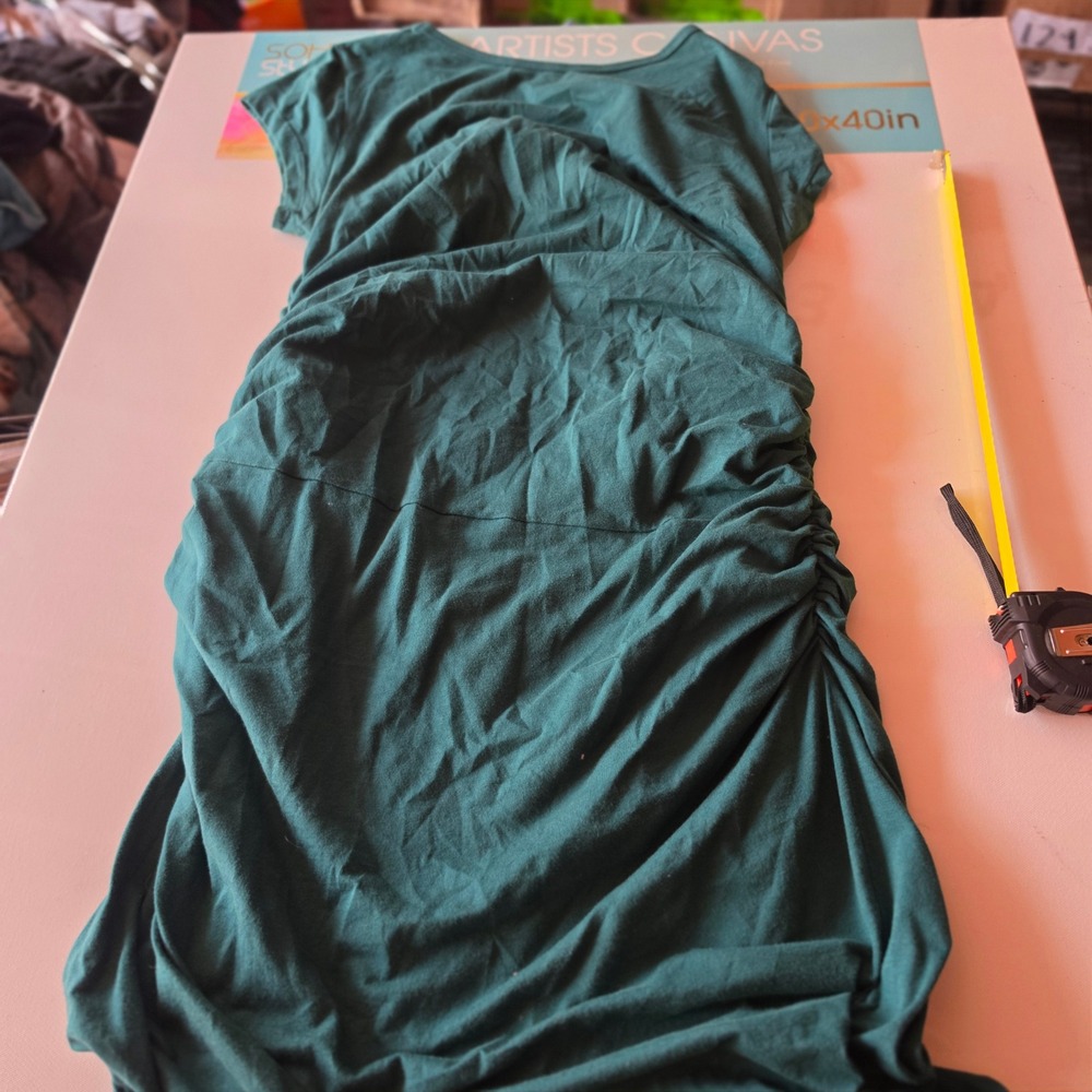 Necessitees Womens XL Forest Green Ruched Bodycon Short Sleeve Cotton Dress USA - Picture 6 of 7